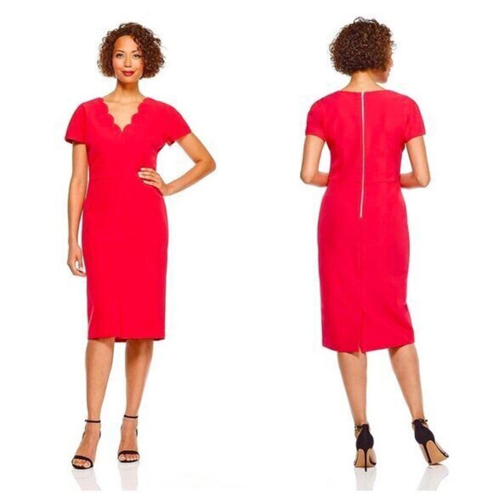 Maggy London Women's Dream Crepe Scalloped Sheath Midi Dress in Red Size 6